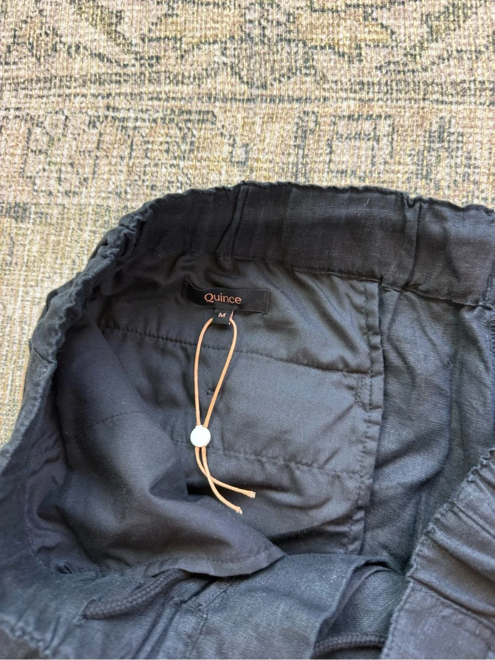 Quince 100% European Linen Black Casual Drawstring Pants Men's Medium